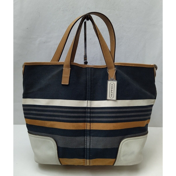 Coach Hadley Multicolor Stripe Canvas Leather Trim Duffle Shoulder Bag - Picture 1 of 16